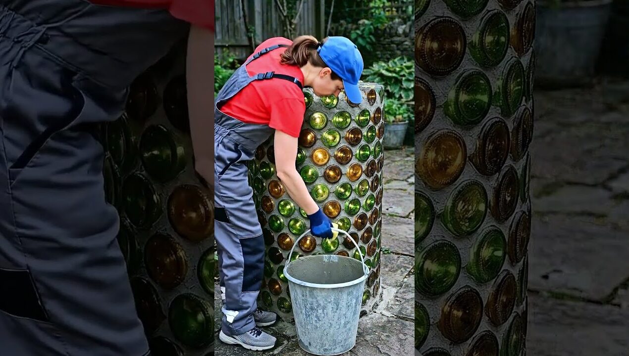 Concrete bottle planter that's actually pretty #satisfying #diy #garden