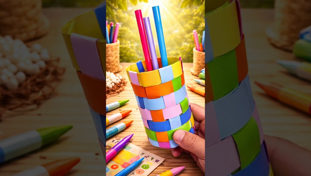 Paper sheet pen holder easy craft ideas for kids #shortvideo #penholder #kids #papercraft #diy#craft
