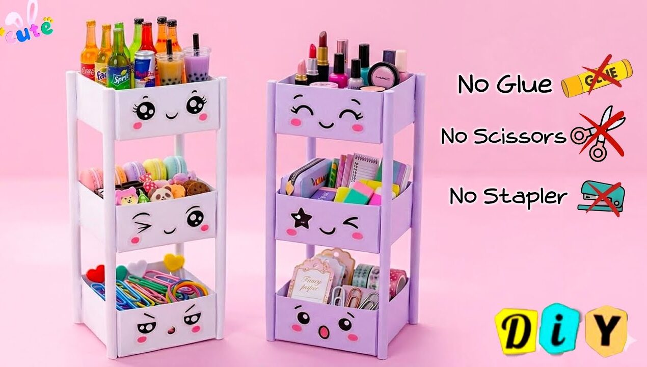 DIY Easy Origami Desk Organizer | No Glue, No Scissors | Cute Organizer |Paper Craft |School Project