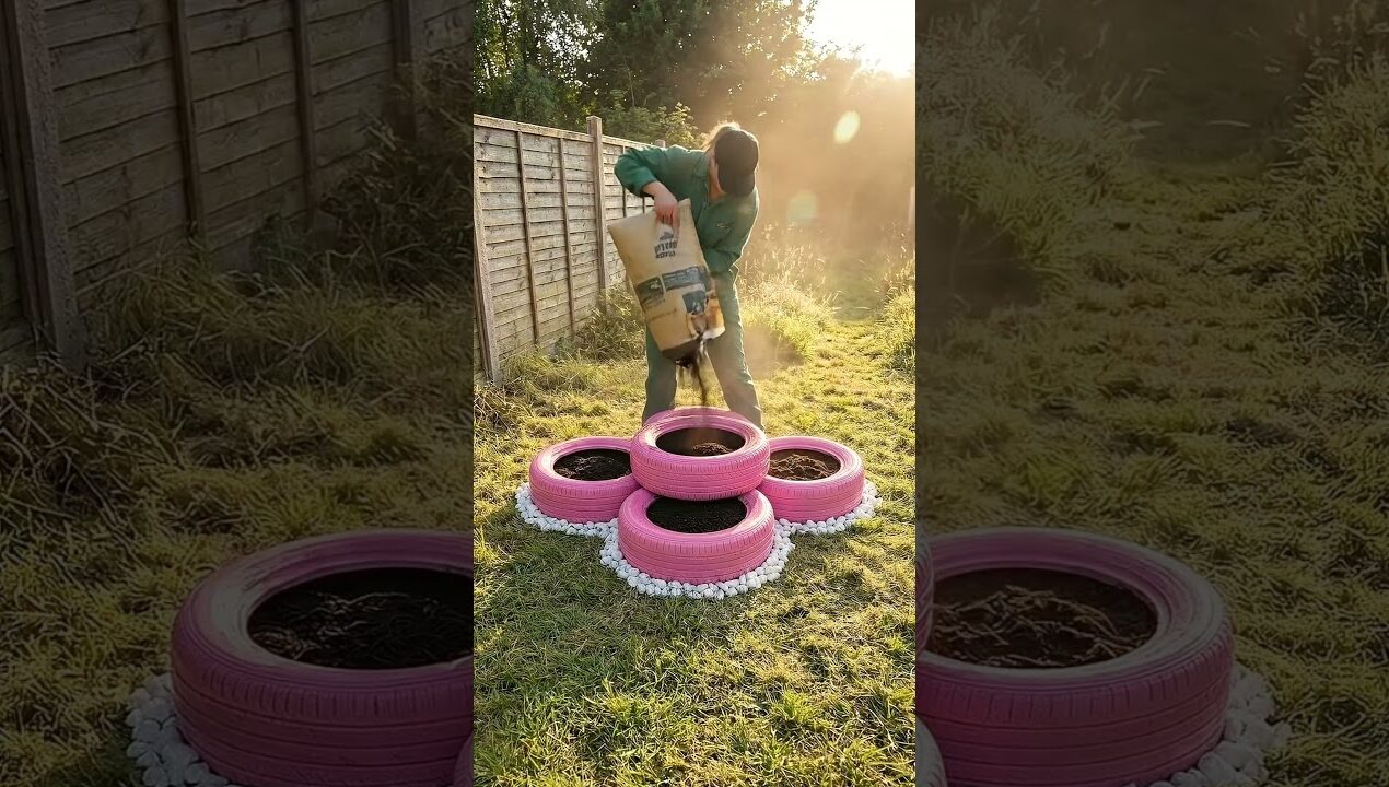DIY Flower Planter from Old Tires! 🌸 Amazing Garden Hack