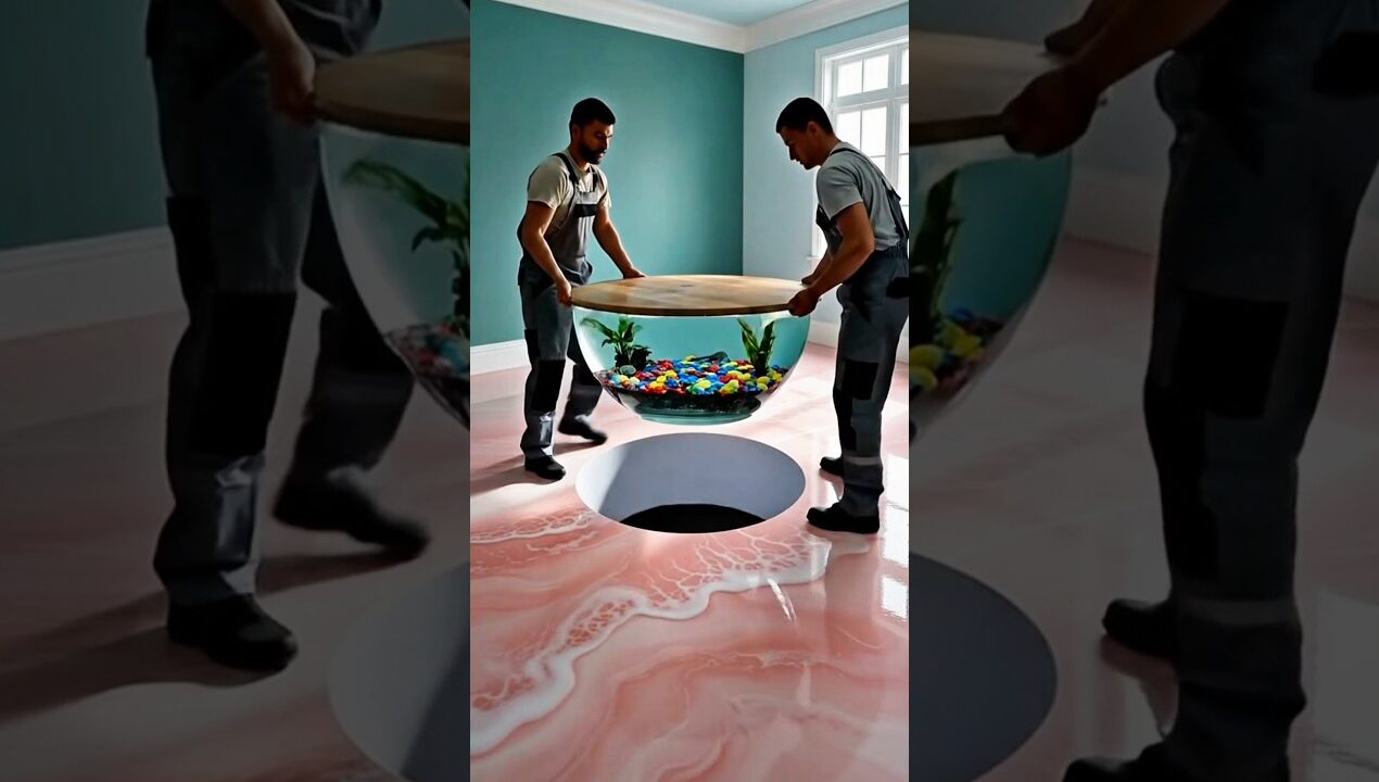 Luxury Living Room Transformation with Pink Ocean Epoxy Floor Aquarium #epoxyfloor #diy
