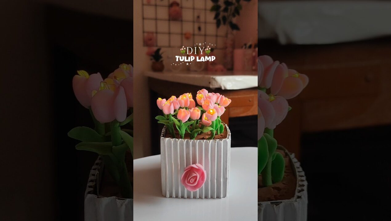 Diy Tulip Lamp🌷Aesthetic Room Decor #shorts #viral #craft #diy #art #trending #handmade