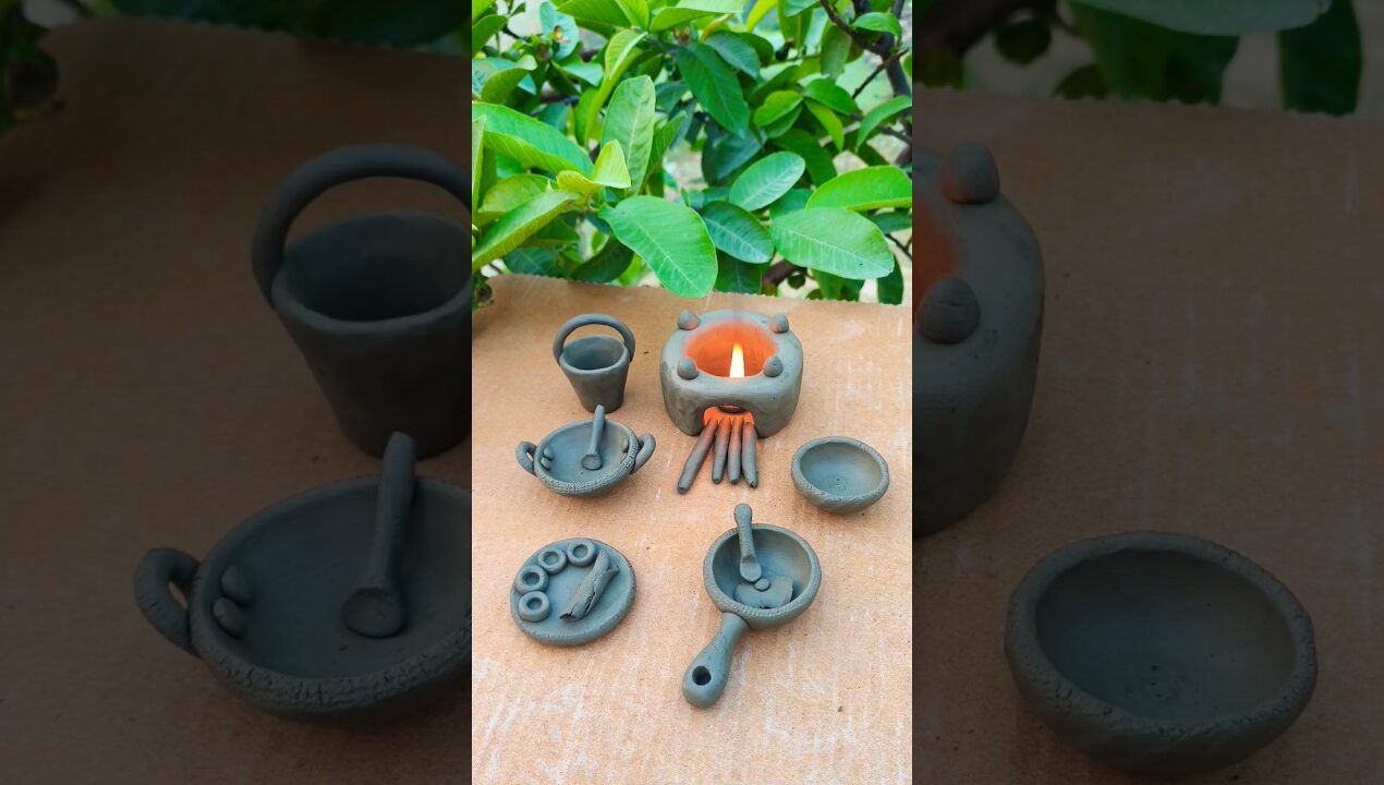 diy mini clay kitchen set, #miniature #creativeclayideas #kitchenset #art #diy #home #craftworld