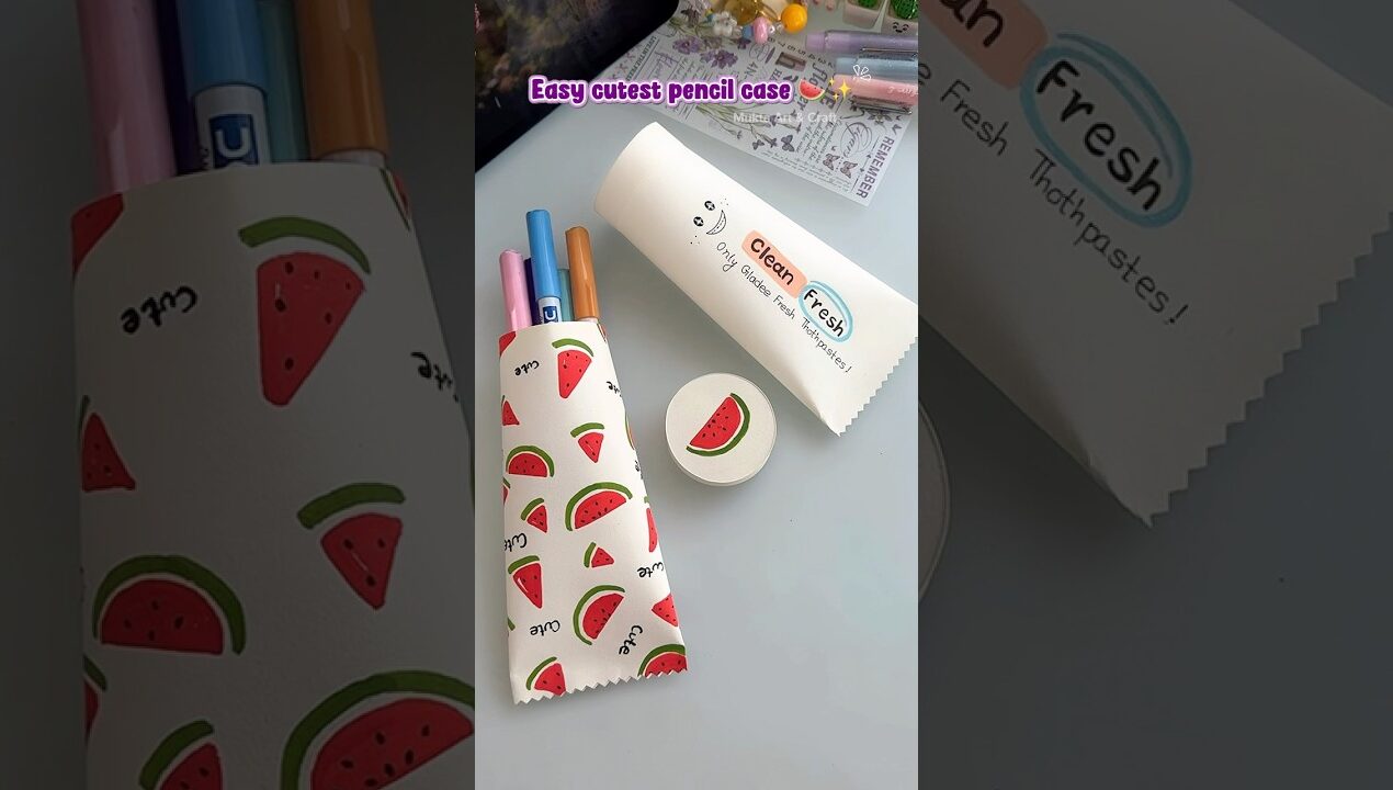 DIY easy cutest pencil case🍉✨#shorts #art #diy #craft #youtubeshorts