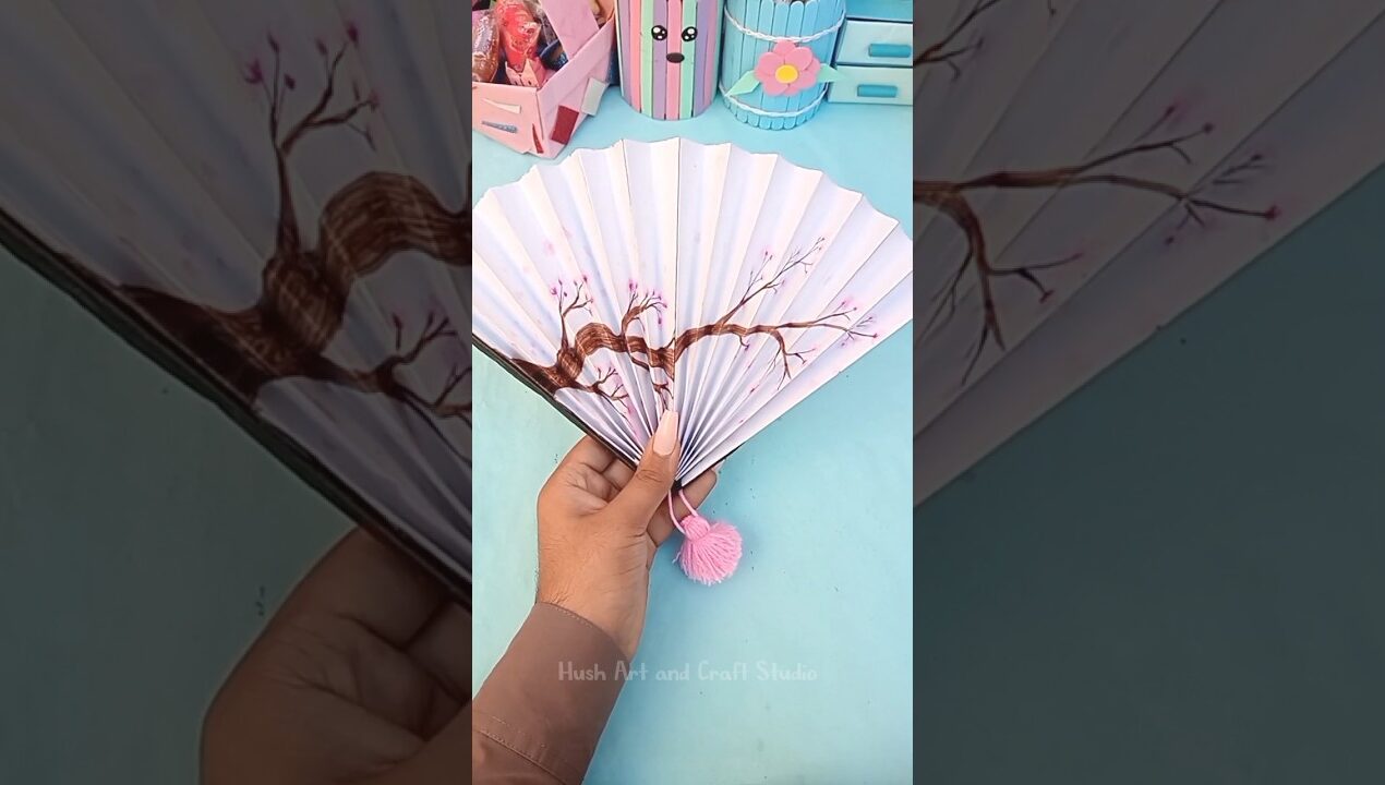Handmade Sakura Fan 🪭 | Paper Craft Idea #shorts #diy #trending