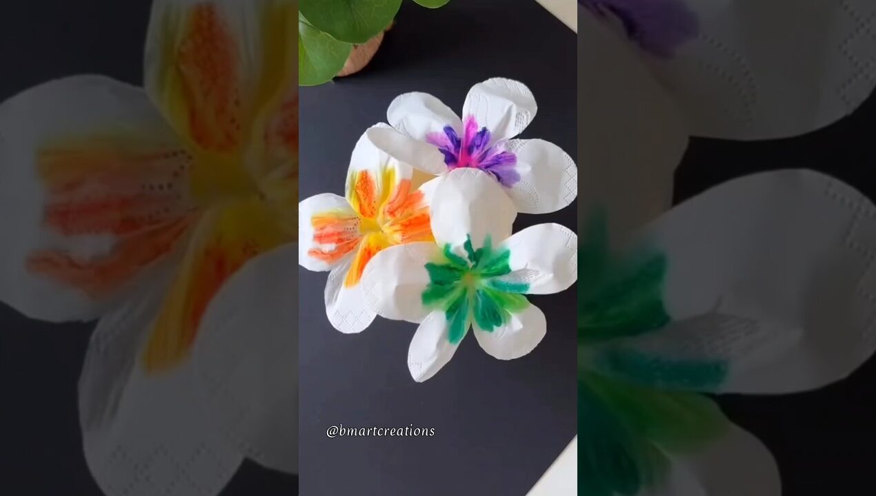 Diy tissue paper magic flower 😱✨ #shorts #painting #diyflower #craft #shortsvideo #canvas #easy #art