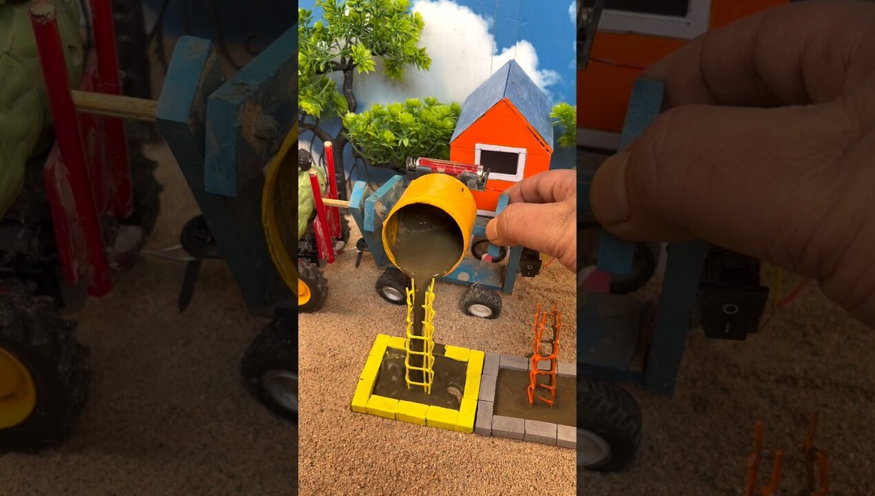 Diy Real Working Stasifying Mini Working Making Cement Pillar 🔥🚜