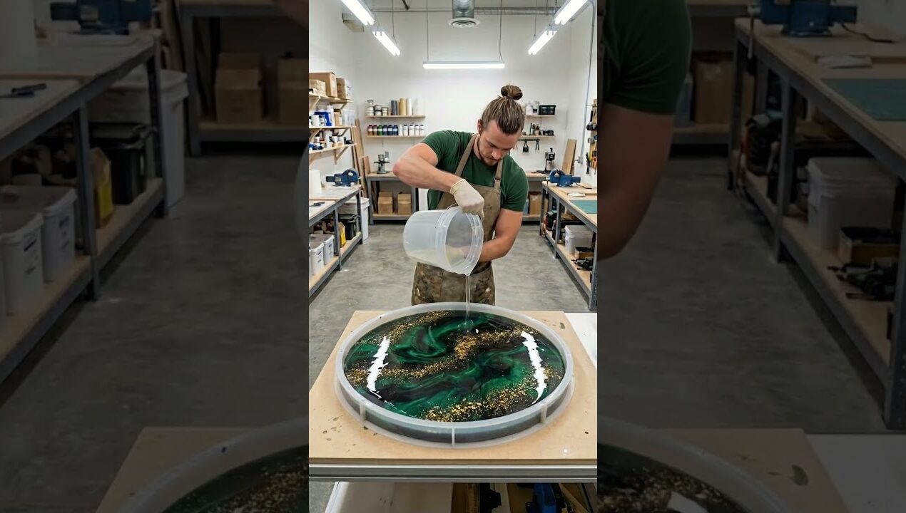 Luxury Black & Green Epoxy Table Build | Satisfying Resin Art #shorts #diy