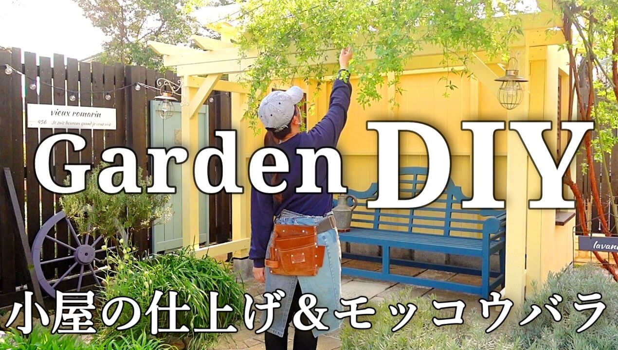 【小屋DIY#4】屋根の仕上げとモッコウバラの誘引｜小屋にパーゴラを取り付け