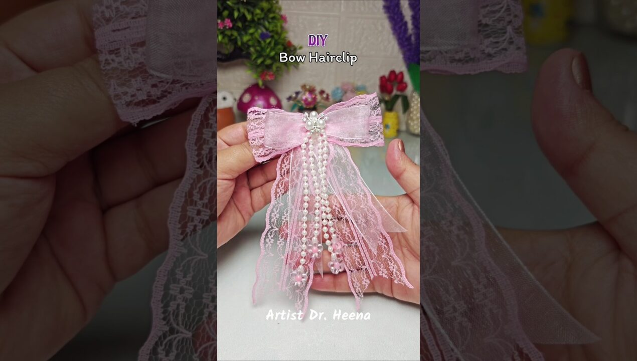DIY Pink Ribbon Bow Hairclip 🩷✨#trending #viral #craft #art #diy #shorts #handmade #hairclip #ribbon