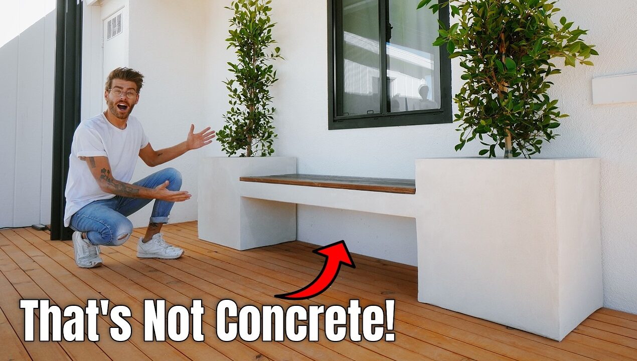 DIY Modern Outdoor Bench / Planter Combo Using Faux “Concrete”