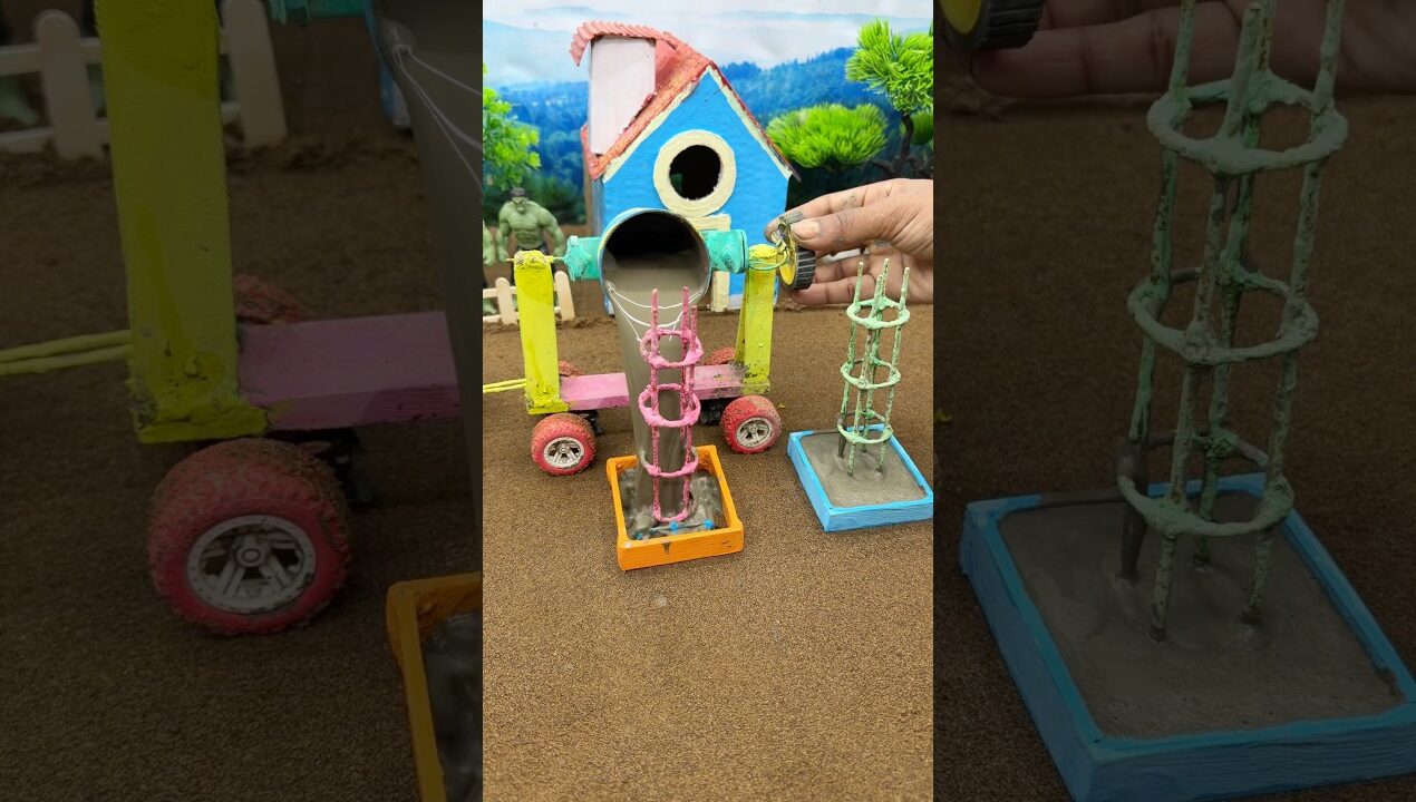 😱 Amazing Mini Tractor Making Cement Pillar | DIY Real Working Construction Machine 🚜 #shorts