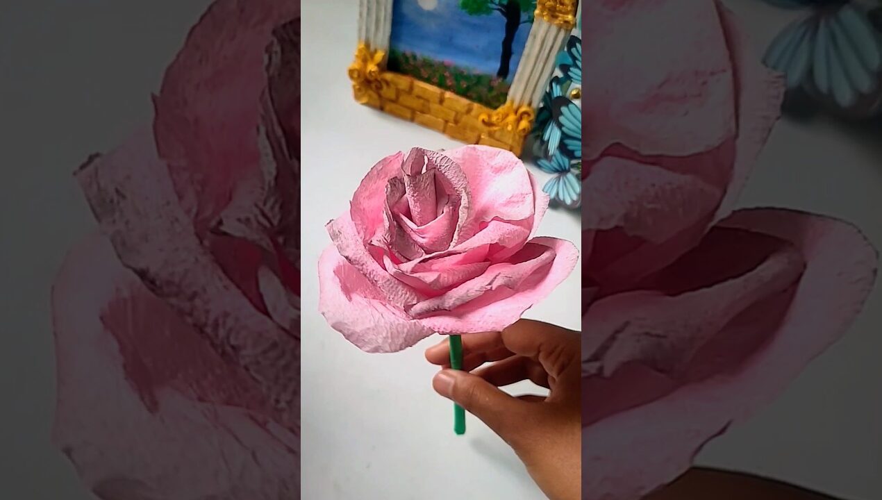 Aesthetic pink rose from paper | Diy paper crafts #diy #craft #shorts #rose