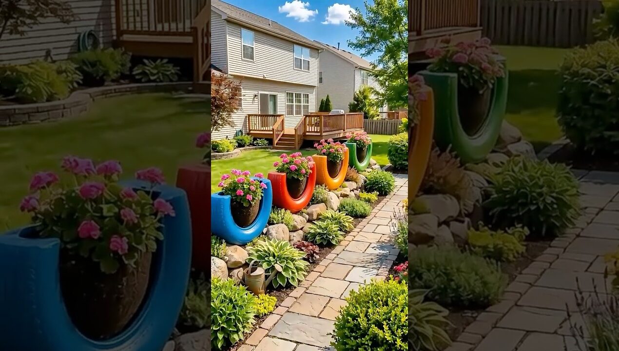 DIY Tire Planters Creative Garden Decoration Idea 🌹🌿#shorts