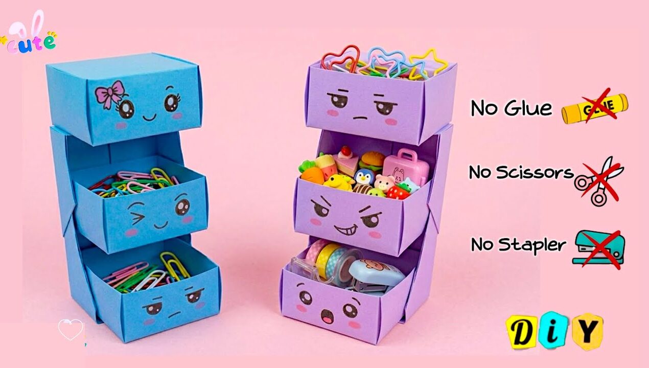 DIY Easy Origami Desk Organizer | No Glue, No Scissors | Cute Organizer |Paper Craft |School Project