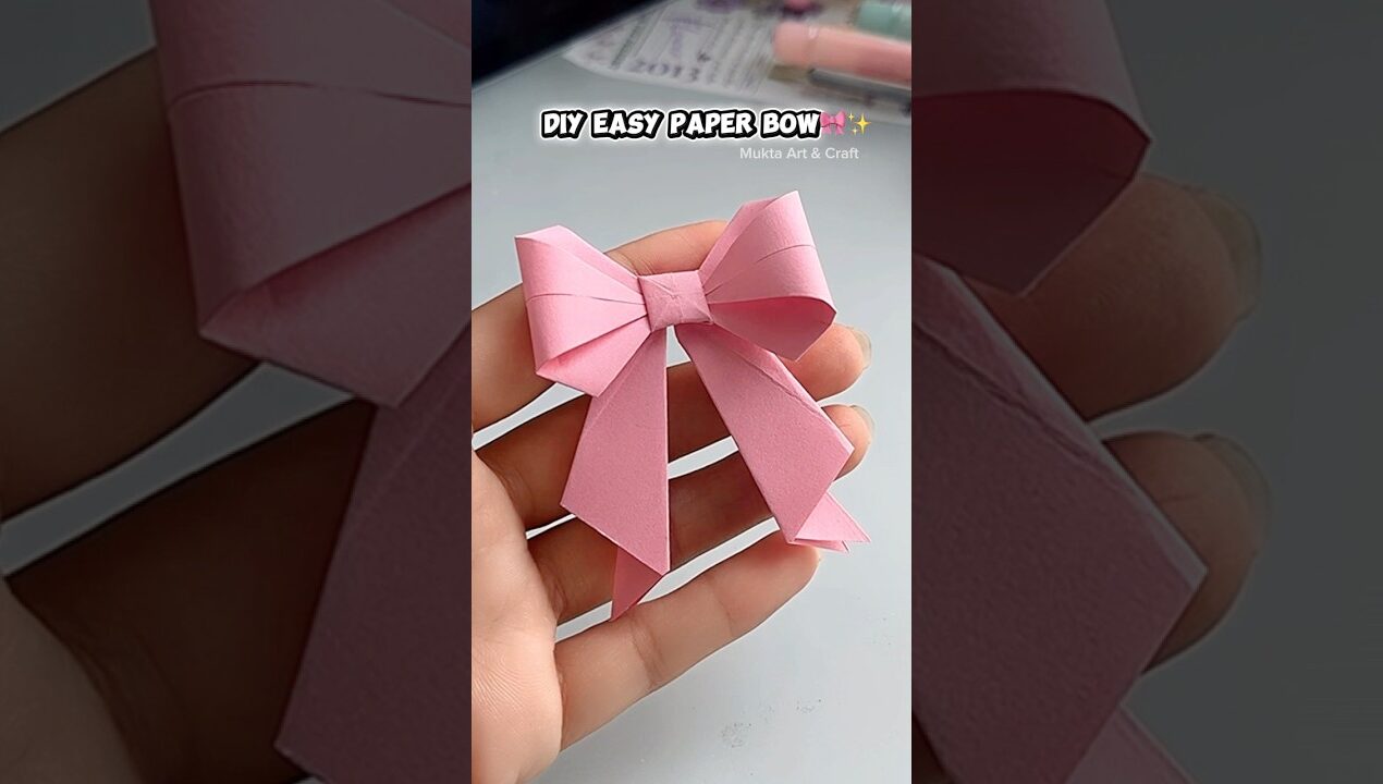 DIY easy paper bow 🎀✨No glue✨ #shorts #art #diy #craft #youtubeshorts
