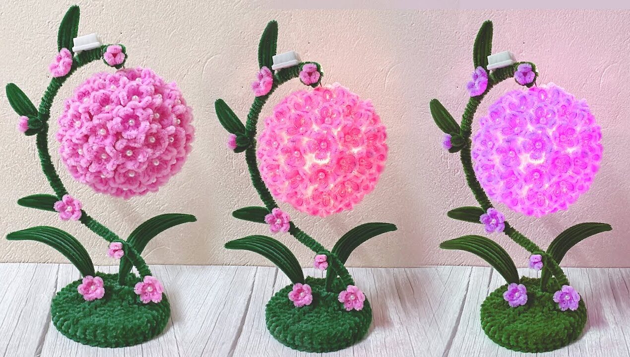 Diy Beautiful Handmade Pipe Cleaner Flower Lamp – Hydrangea Lamp tutorial – Pipe Cleaner Flower Lamp