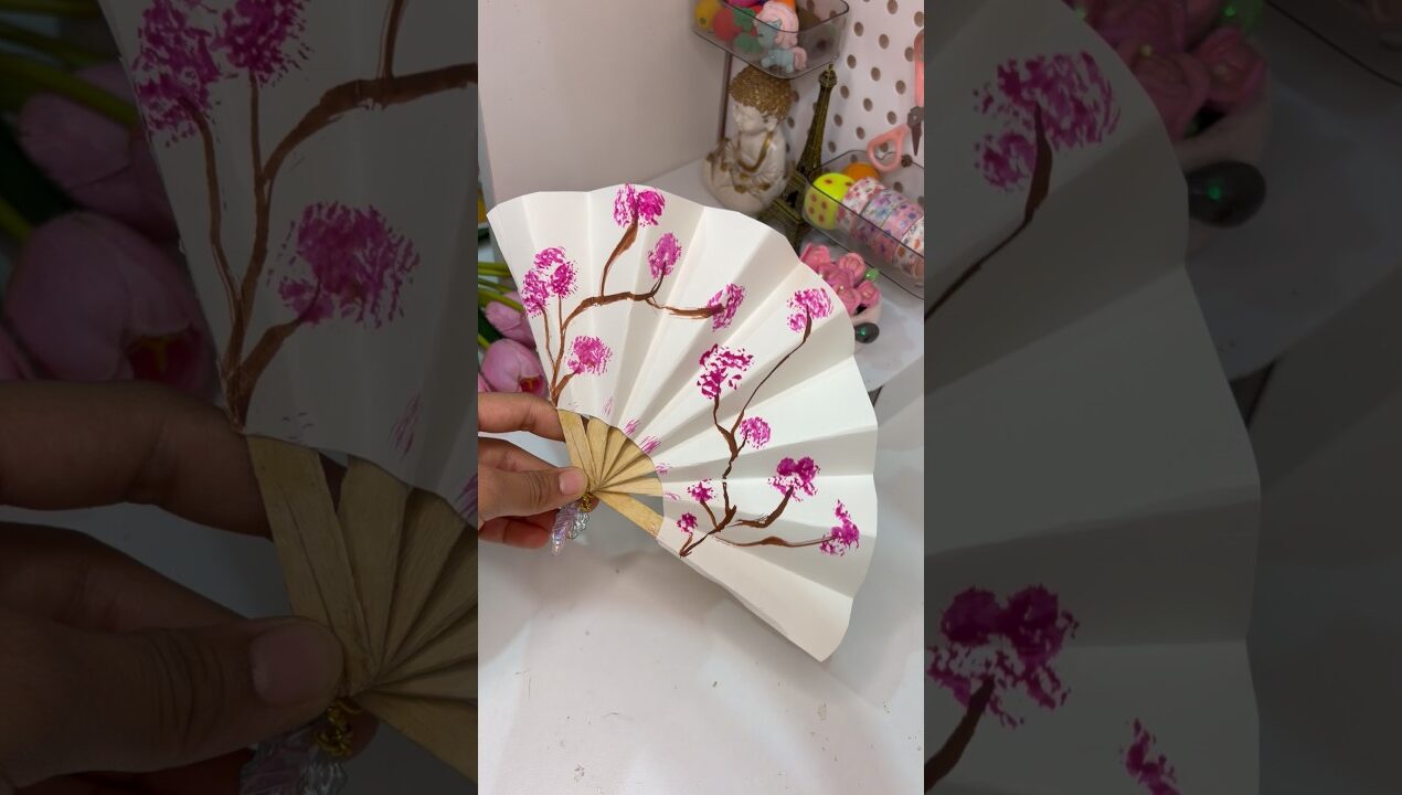 DIY Cherry Blossom Japanese Fan😱#shorts #paperfan