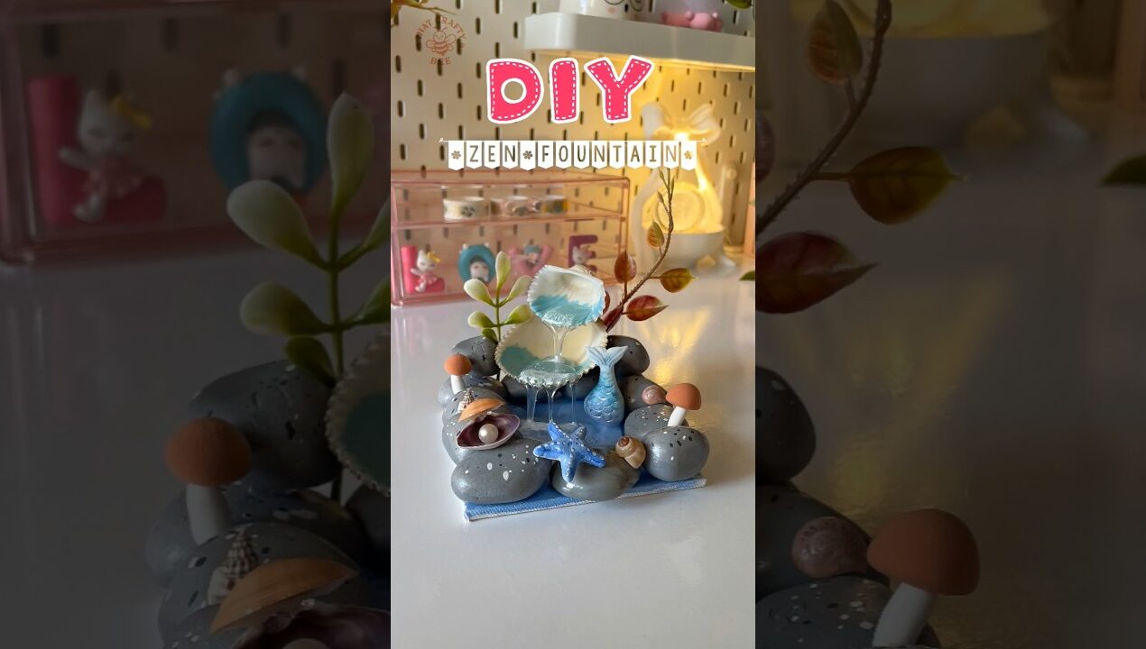 DIY Mini Fountain with Shells & Stones ⛲ | Aesthetic Home Decor #shorts #diy #viralshort #handmade