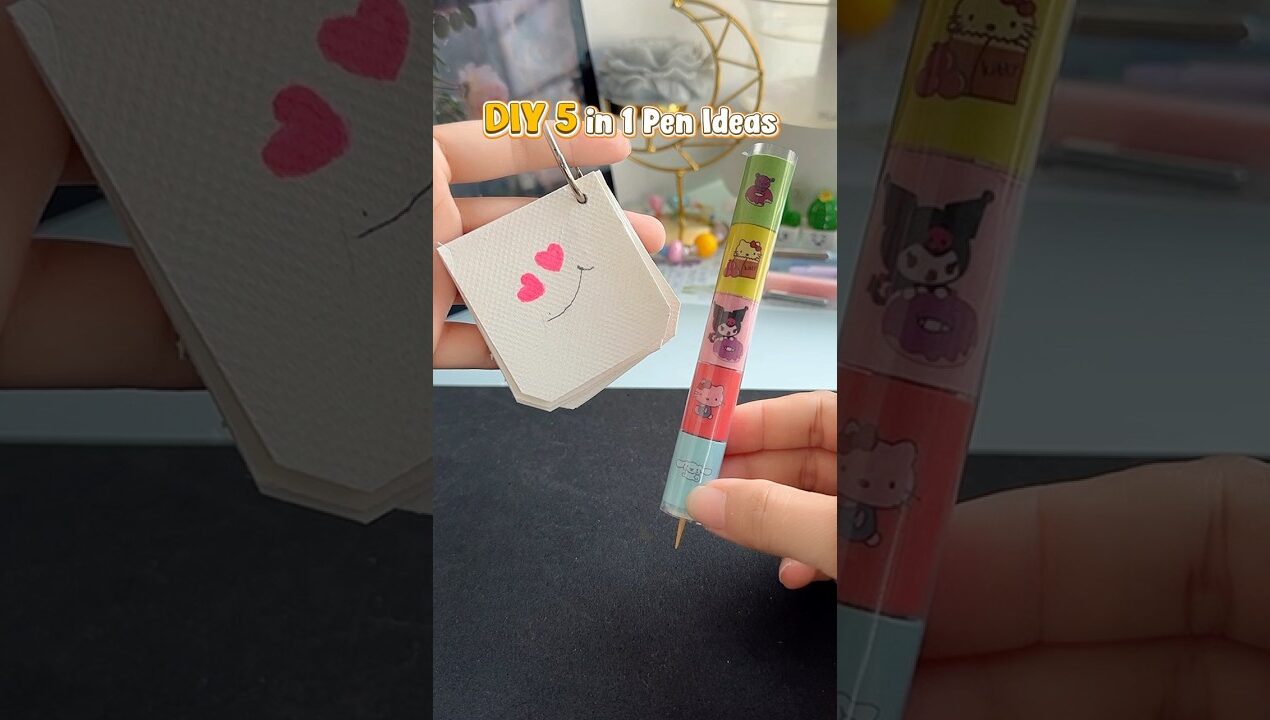 DIY 5 in 1 cute Pen ideas👀✨#shorts #art #diy #craft #youtubeshorts