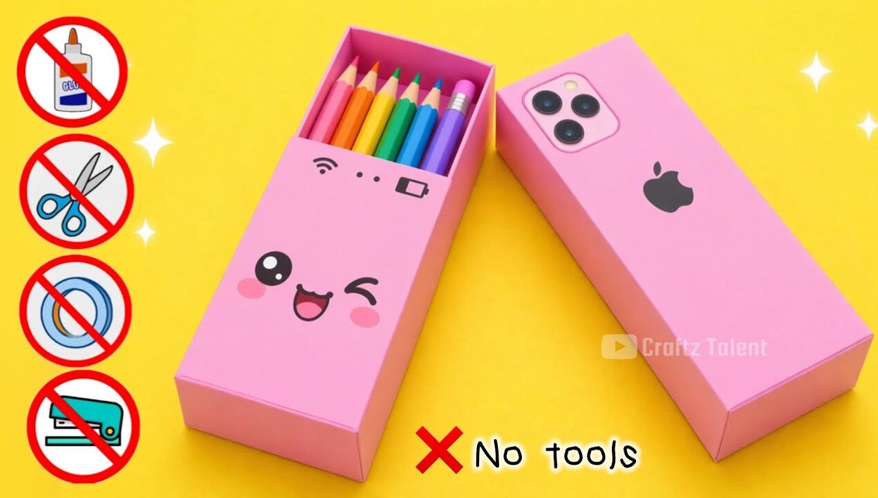 DIY Easy Origami Pencil box No Glue,Tape, Scissors|Cute Paper Organizer |Paper Craft |School Project