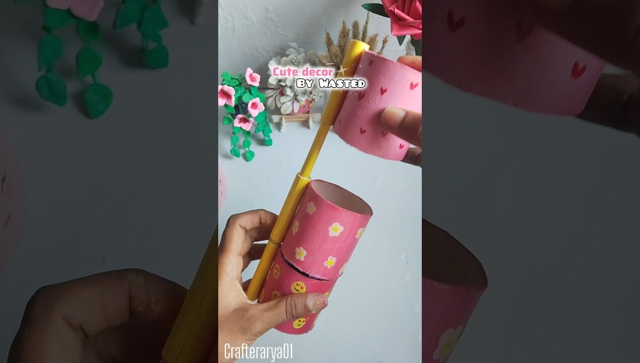 diy cute decor 💝 by waste tissue roller #diy #art #viral #shorts