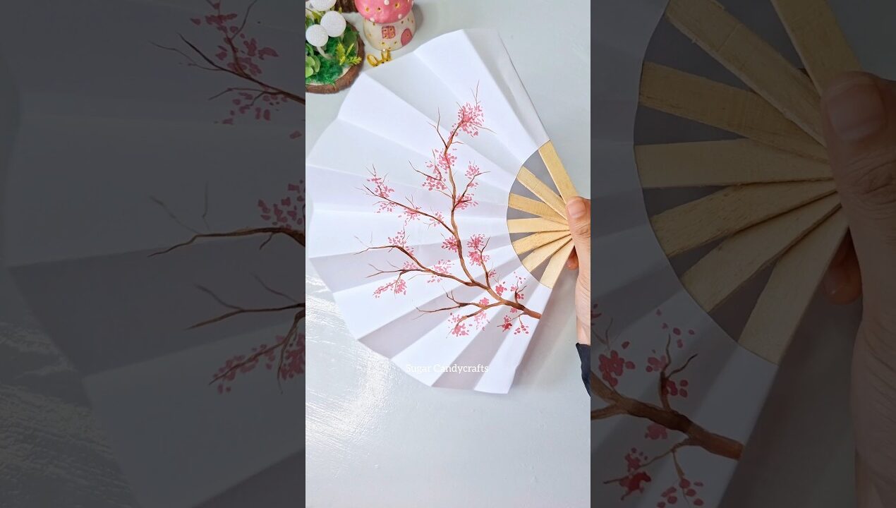 DIY Cherry Blossom fan✨#shorts #art #diy #craft #youtubeshorts