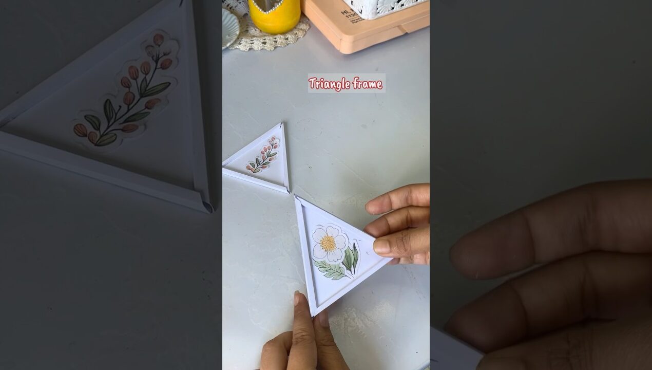 Diy Triangle shape paper frame 🔻 #diy #youtubeshorts #homemadepapercraft #papercraft
