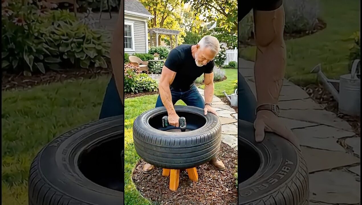 Easy DIY Garden Decor Using Tires & Rope 🌷🌻🌿 #shorts #homegarden