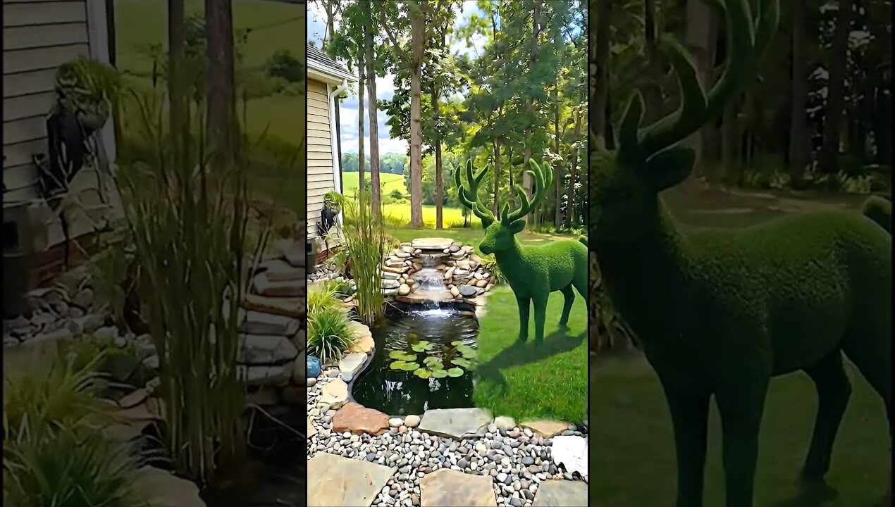 From Empty Yard to Garden Oasis: DIY Pond and Deer Topiary Build #shorts