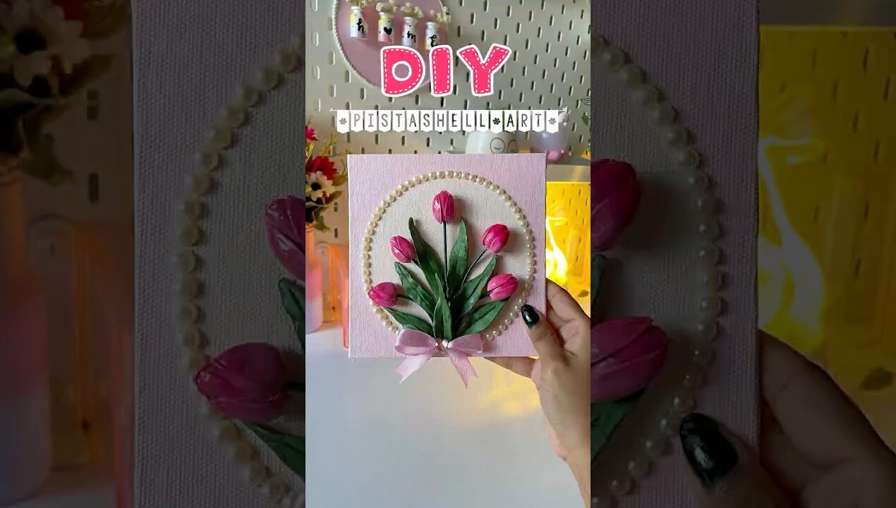 DIY Tulip Art 🌷| Simple Pista Shell Craft #shorts #diy #viralshort #trending