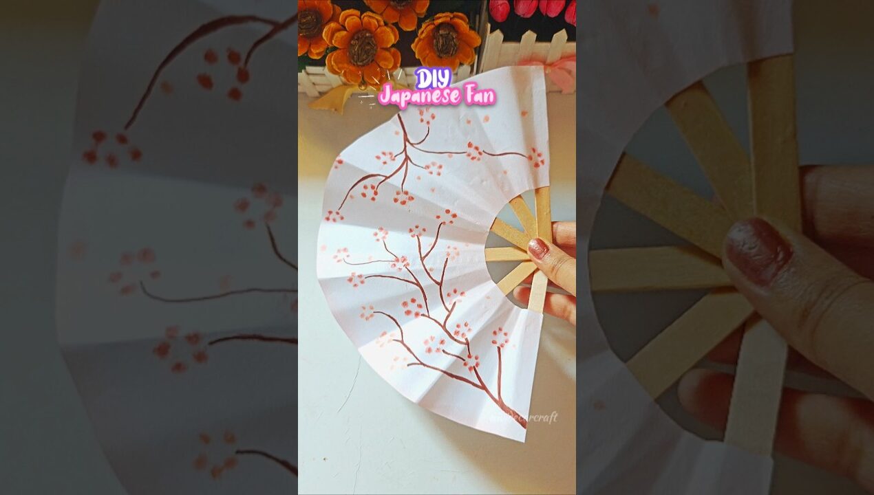 DIY Cherry Blossom Japanese Fan 🌸| Easy Paper Craft #diy #crafts #shorts #ytshorts #handmade #art