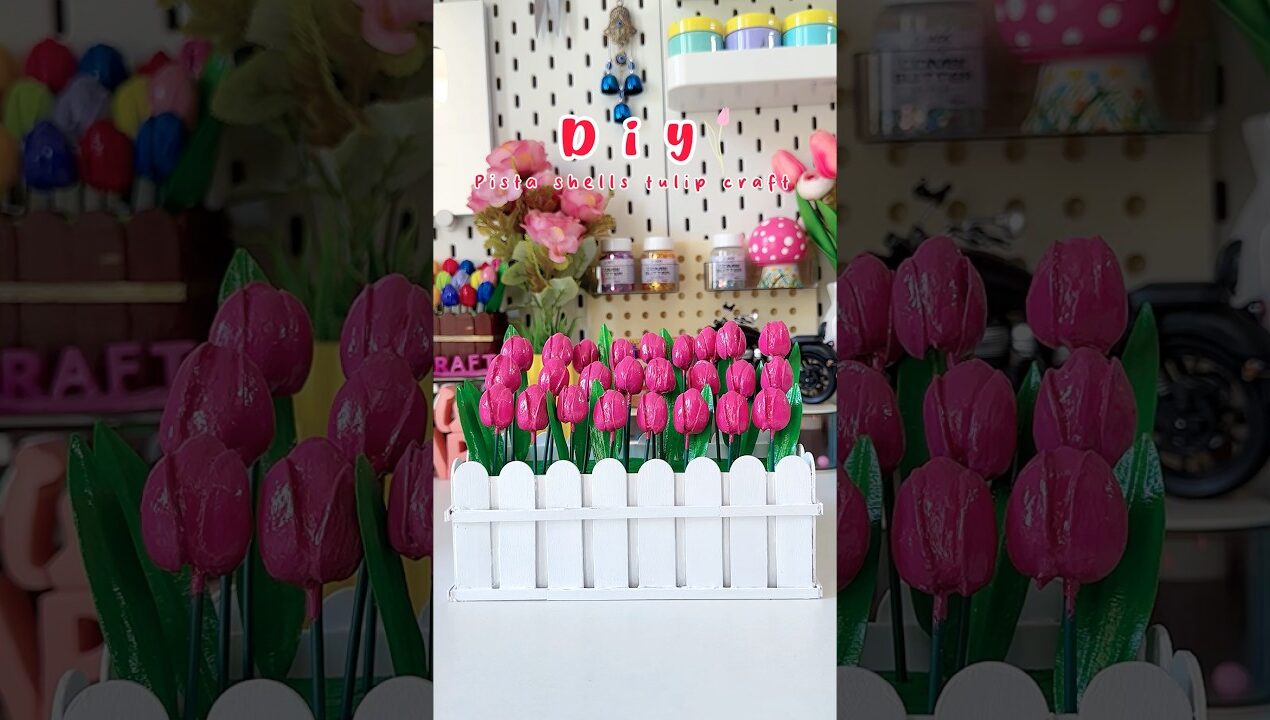 Diy Pista Shells Pink Tulip Craft🌷🌷#shorts #viralshort #reuse #diy #handmade #crafting #trending