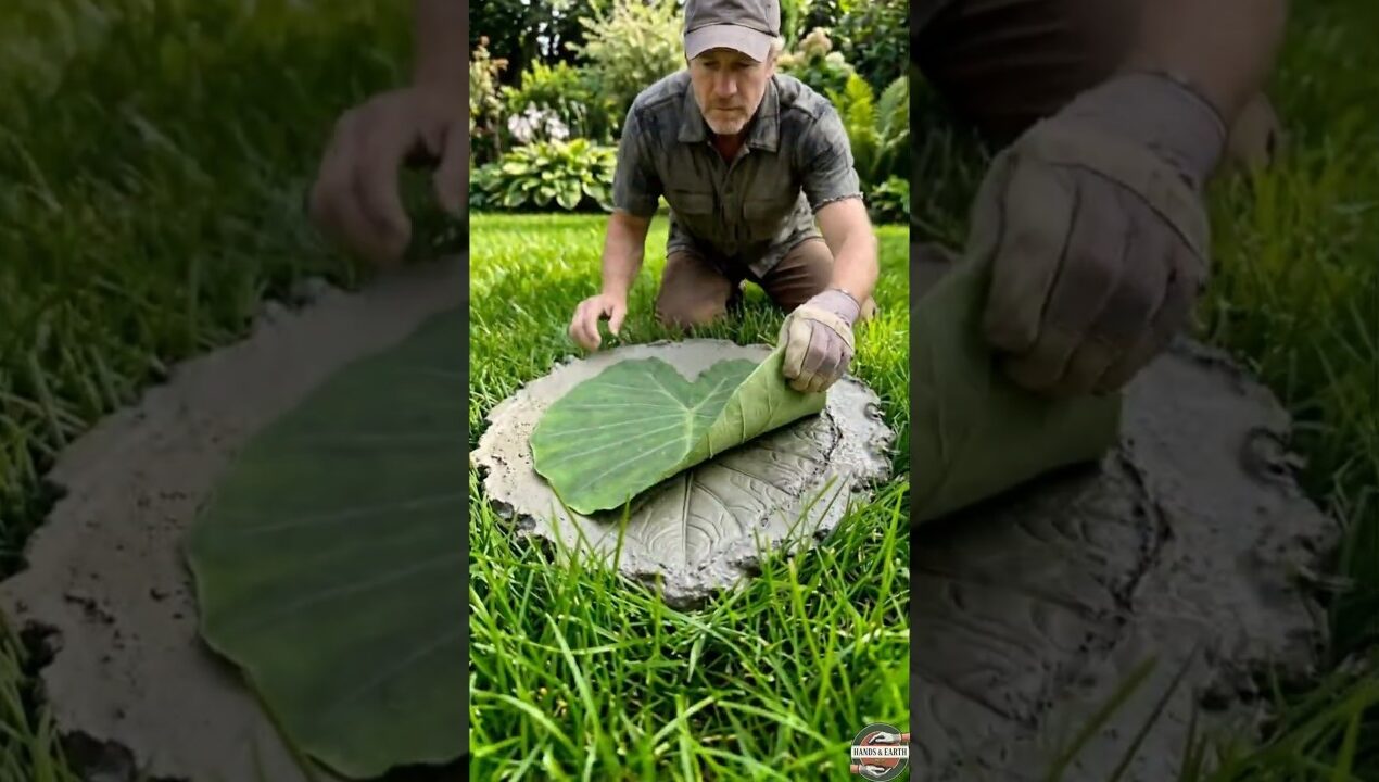 This Leaf Concrete Technique Is Genius 🍀 #gardenhacks #satisfying #diy