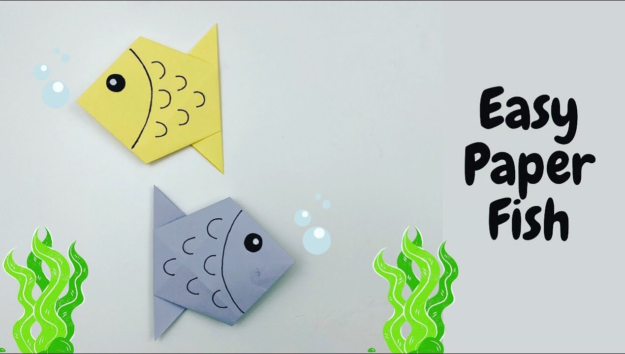 How to make easy paper fish for kids / Origami fish / kids crafts / 1- minute video