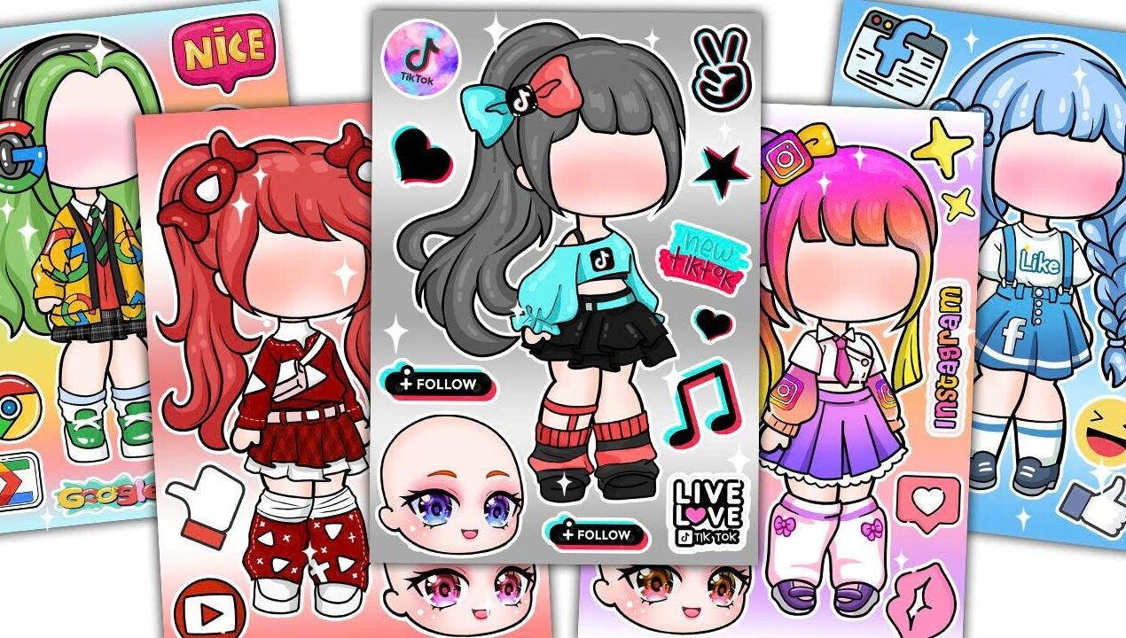 🌈Paper DIY🌈Youtube, Facebook, Tiktok, Instagram, Google Fashion Sticker Book✨ | ASMR