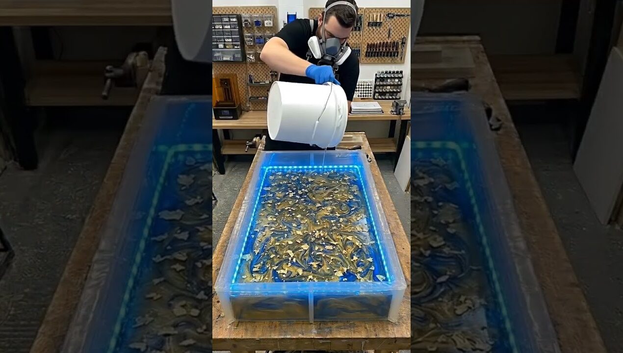 This Blue & Gold Epoxy Table Looks Absolutely Unreal” #epoxy #diy #weekendwoodworker #woodworker