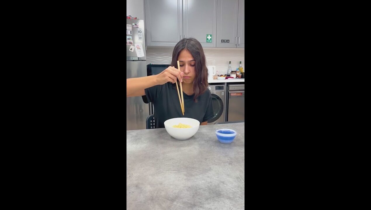 She made her own chopsticks 🥢 No need for cutlery now! 😎