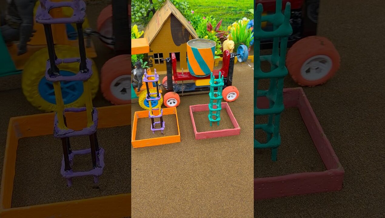 😱 Amazing Mini Tractor Making Cement Pillar | DIY Real Working Construction Machine 🚜 #shorts