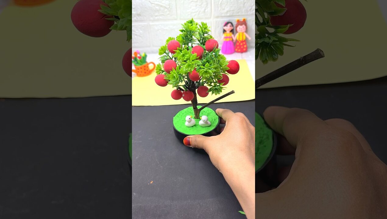 Diy Clay apple tree showpiece for kids/#kidsvideo #diy #cartoon #shortfeed #clayart