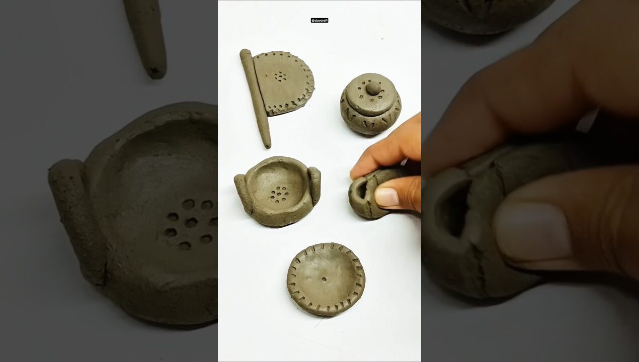 clay kitchen set and hath pankha, #miniature #creativeclayideas #kitchenset #clay #diy #homecraft