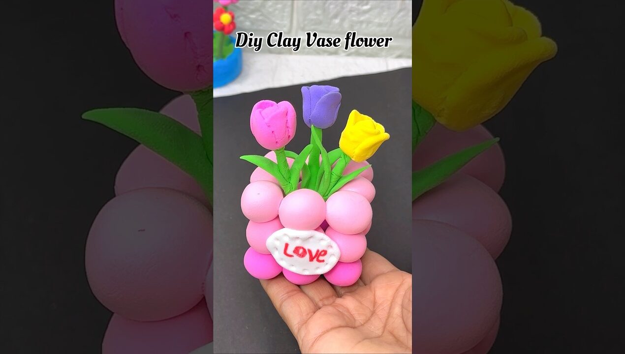 Diy flower with vase by clay 🌷 making for kids #clayart #diy #shorts #cartoon #craft #kidsvideo