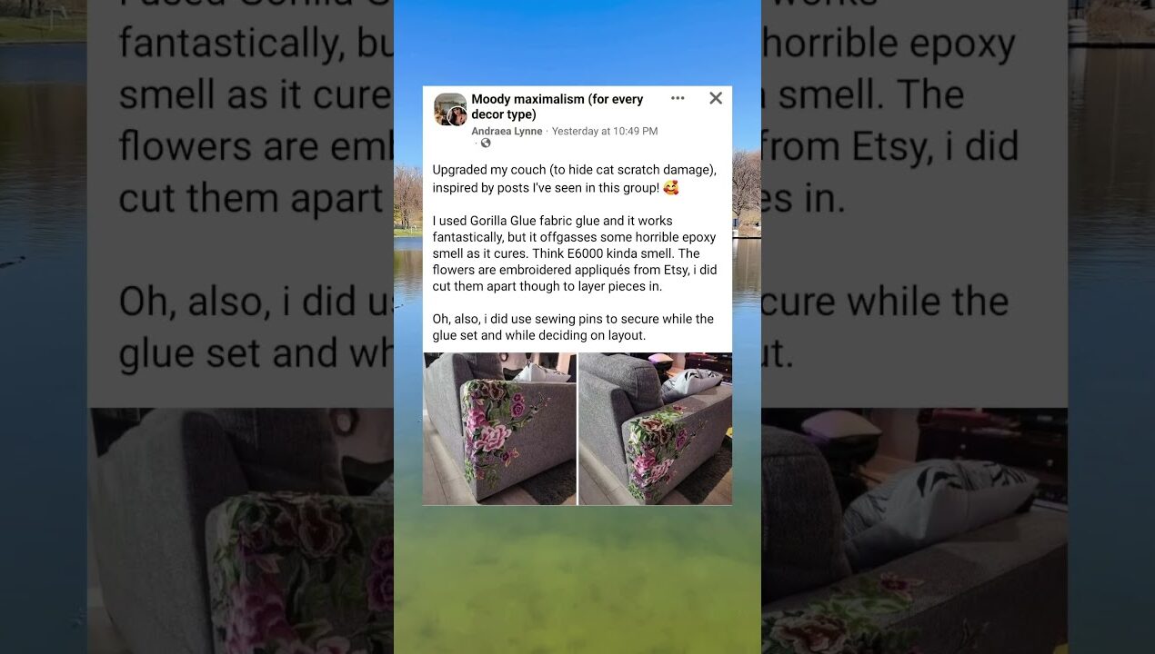 Gorilla Glue couch flowers — Upgraded her couch to hide cat scratches #DIY