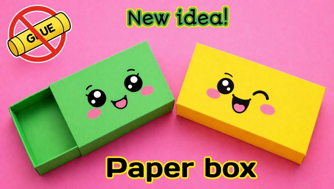 DIY paper box|Paper pencil box|No glue paper craft|No glue paper box