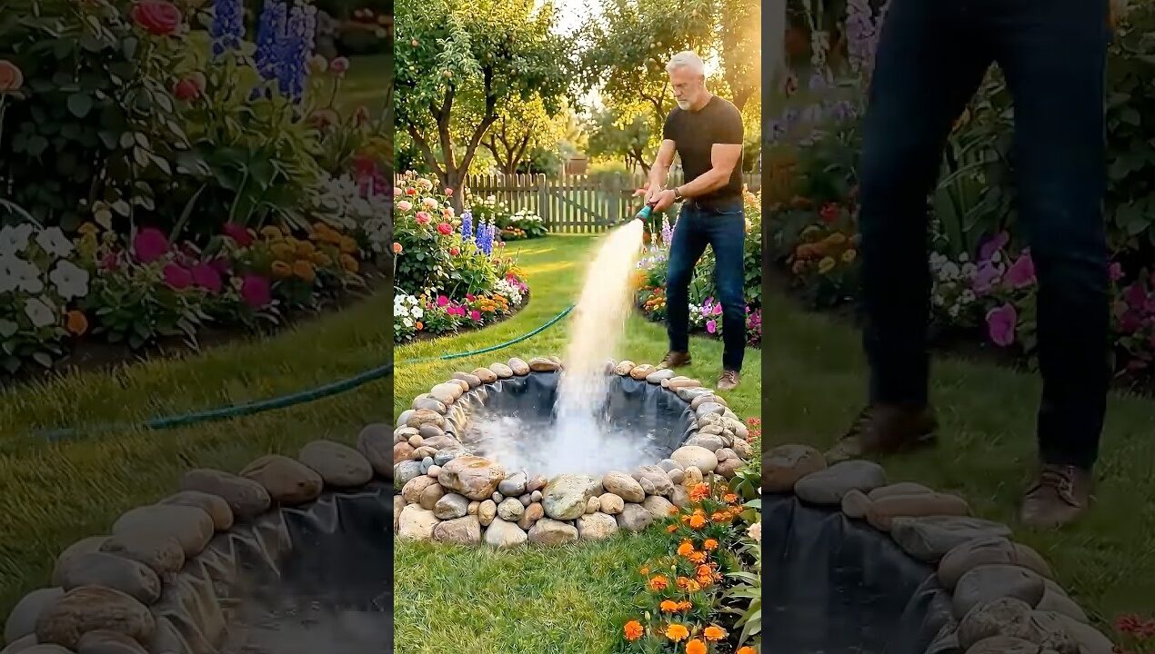 DIY Garden Fountain Made from Tires Easy Idea! ⛲🦆 #shorts