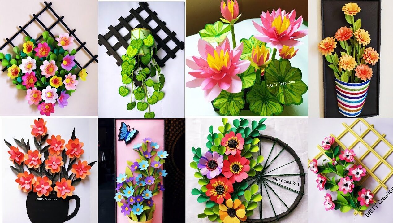 8 best paper flower wallhanging craft ideas|| wall decoration idea||diy craft||paper craft|wallmate