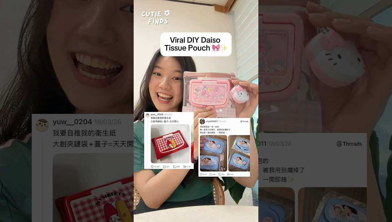 Viral DIY Daiso Tissue Pouch 🎀✨Cute, useful and done in 3 mins!!#sanrio #daiso #diy #cute