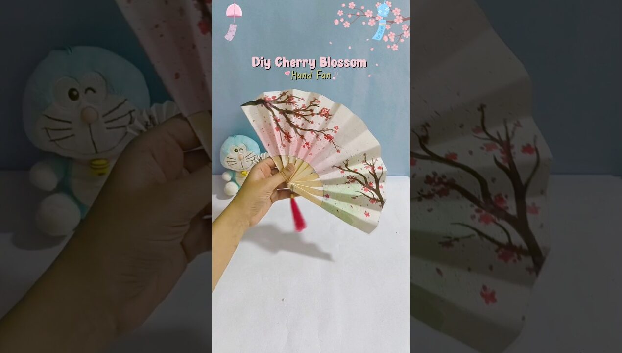 DIY Cherry Blossom Hand Fan 🪭🌸 Easy Aesthetic Paper Craft! #diy #craft #papercraft #shorts