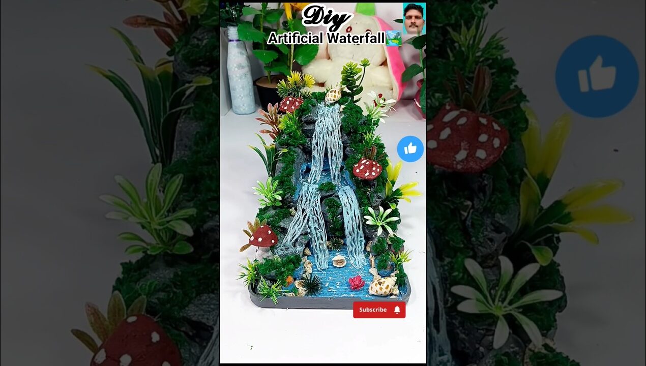Waterfall Craft Ideas 🏞️ #diy #craft #waterfall #artificialplant #foundation #shorts