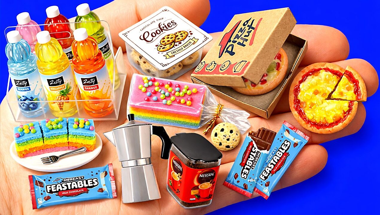 16 DIY Miniature Crafts 🍕 How to Make Miniature Doll Food, Rainbow Cake, Miniature Feastables, Pizza